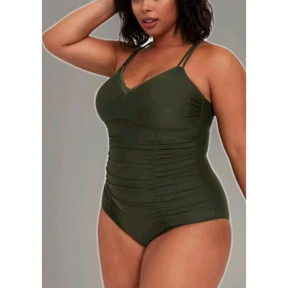 Torrid Olive Green One Piece Wireless Built-in Bra Swimsuit 3X - Picture 1 of 12